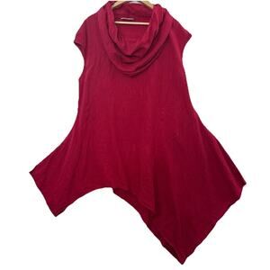 Bryn Walker Top Womens L Red Heavy Linen Tunic Cowl Lagenlook Artsy Art To Wear